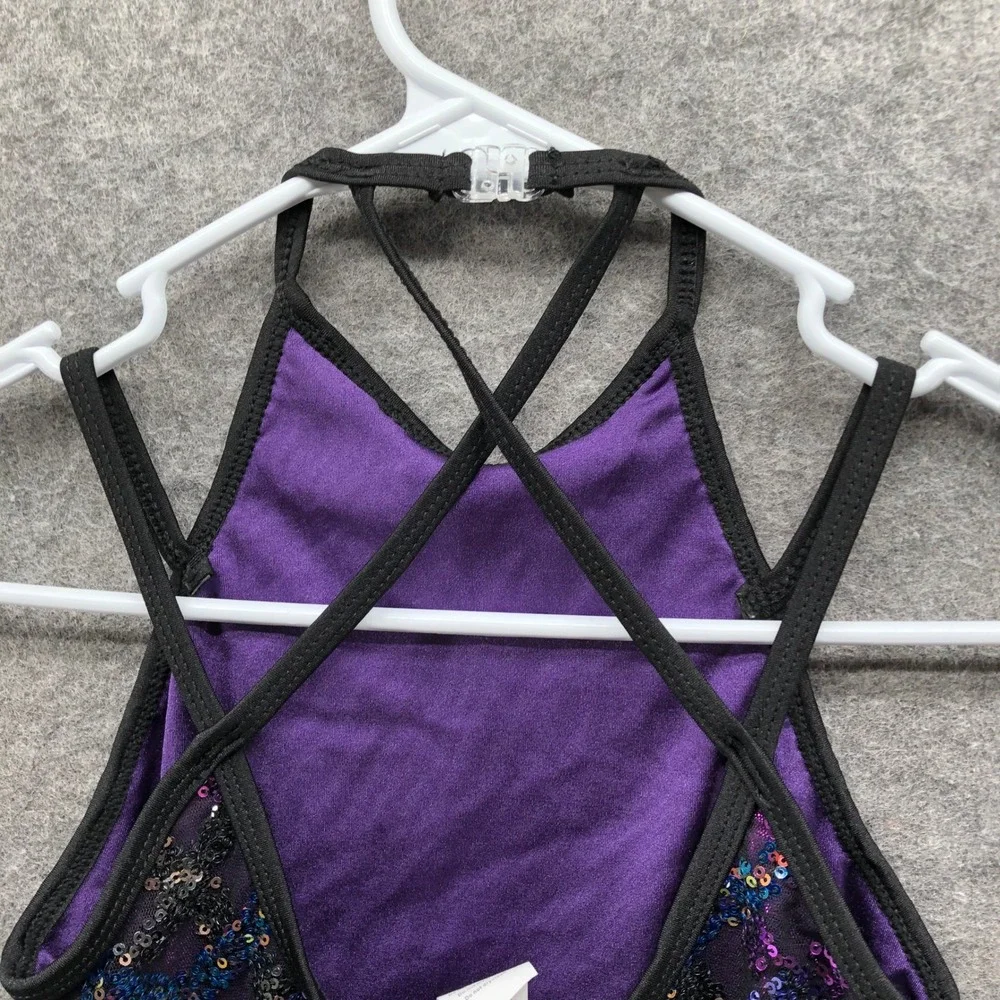 A Wish Come True Trustfall Dance Leotard Girls MC Purple Sequin Romper One Piece